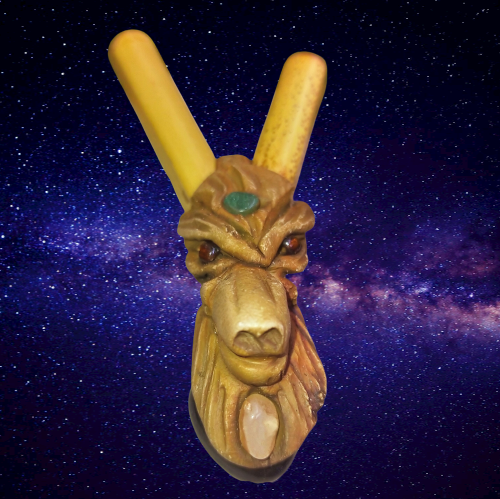 Kuripe Bambus Totem Wolf Amulett mit mächtigen Steinen