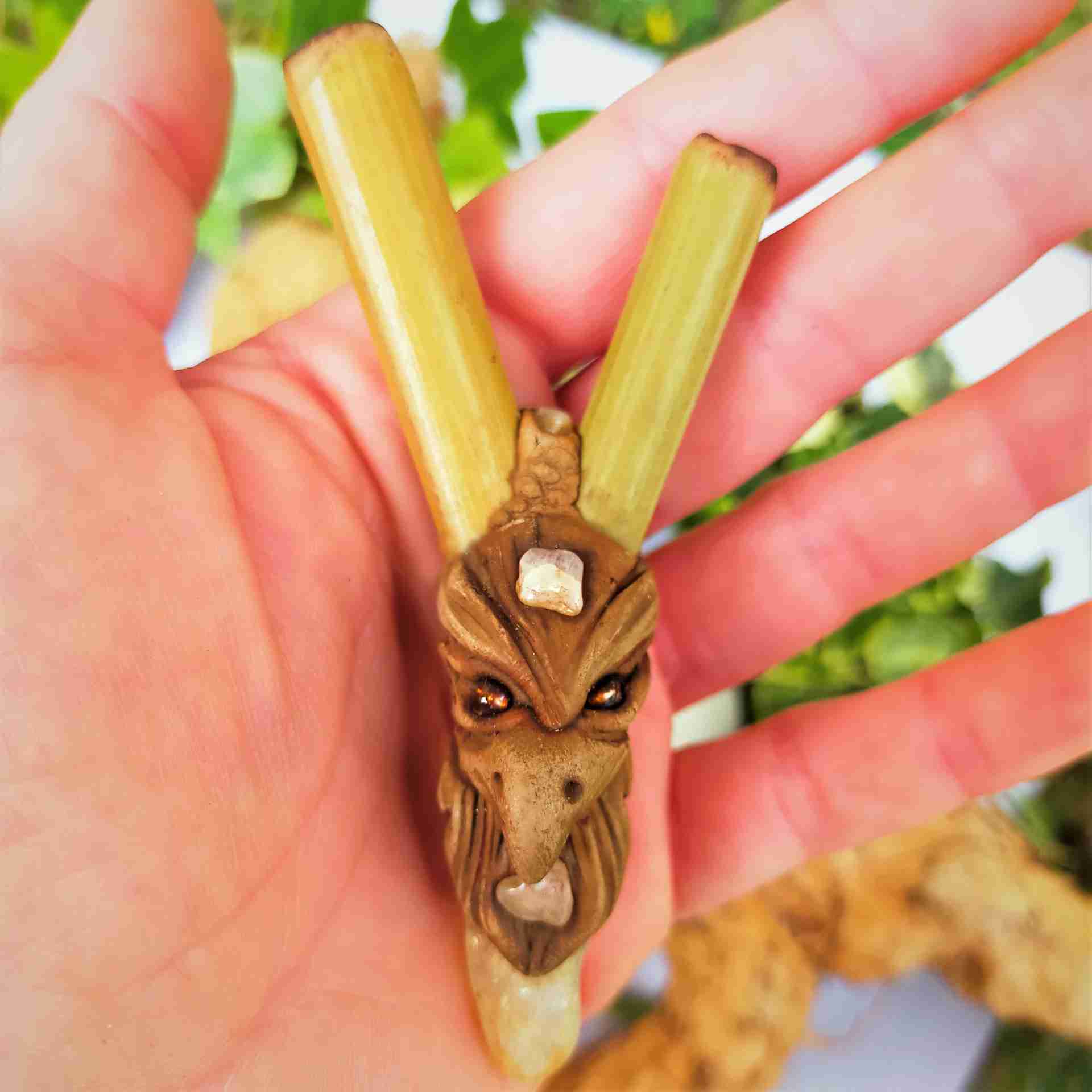 Kuripe Bambu Totem AQUILA Amuleto con pietre potenti